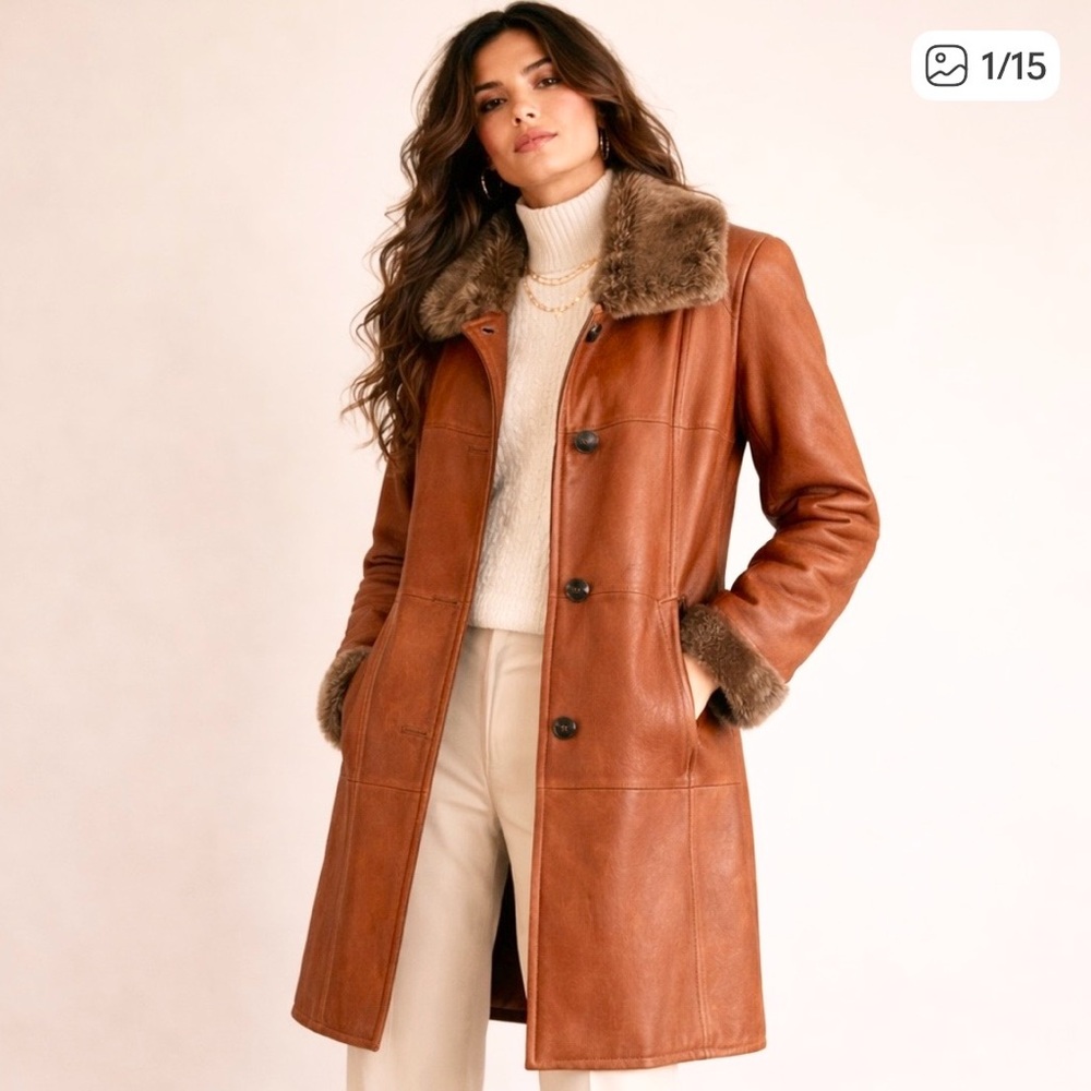 Christ Vintage Sheepskin Leather Coat Fur Collar Soft Lined Sz 38